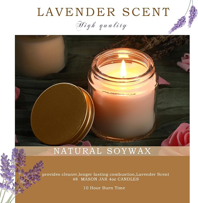 Lounsweer 24 Pcs 4oz Mini Mason Jar Candles Bulk Small Lavender Scented Candles for Wedding Christmas Halloween Birthday Thank You Gifts for Coworker Staff(Gold)