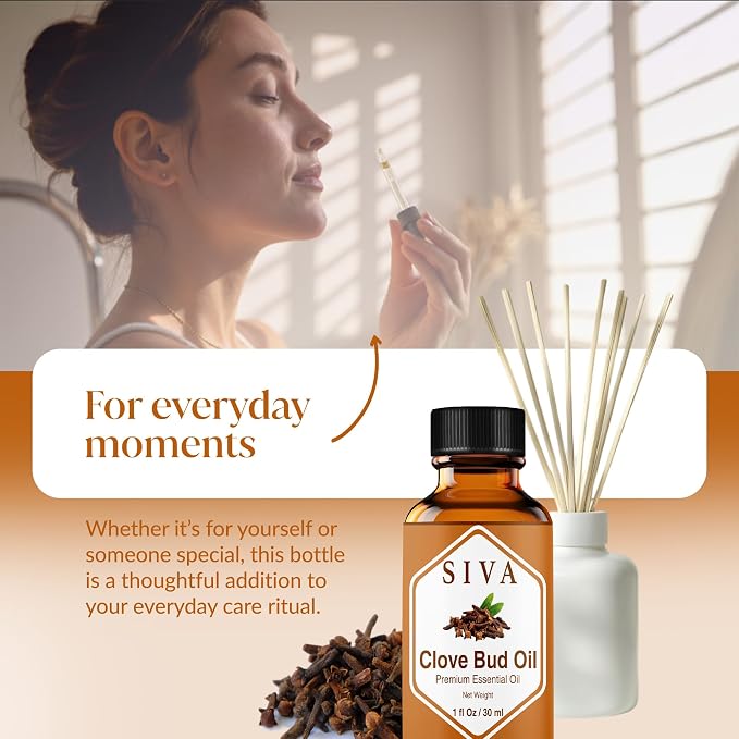Siva Clove Bud Essential Oil 1 Fl Oz – for Diffuser, Skin & Hair Care – Ideal for Aromatherapy, Massage & DIY Blends- with Dropper