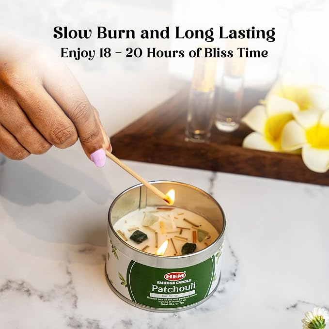 HEM Patchouli Crystal Candle – 90g (3.17 oz) | Long Burning 18-20 Hrs | Aromatherapy Candle for Meditation, Energy Cleansing & Relaxation | Natural Scented Wax – Pack of 1