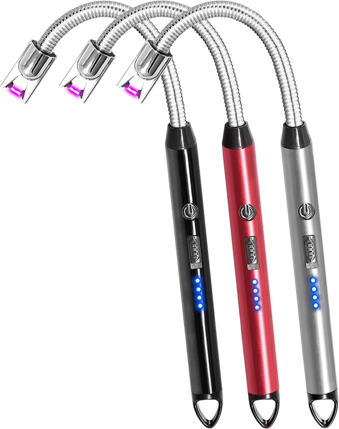 3 Pack Candle Lighter Electric Rechargeable Arc Windproof Lighters Flexible Neck Long Rotate 360 Plasma Lighter USB Flameless Lighters Candles Grill BBQ