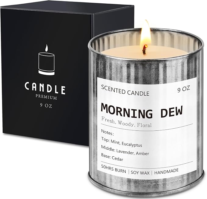 Eucalyptus Mint Scented Candle for Men - Gym & Office Focus Candle | 50Hr Burn Soy Wax in Metal Tin, 9oz - Man Cave Essentials, Gifts for Him, Father's Day