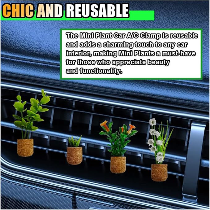 4PCS Plant Car Air Freshener Vent Clip, 3D Artificial Aromatherapy Diffuser, Cute Mini Flower Vase, Creative Interior Decoration Accessories (Type 1)
