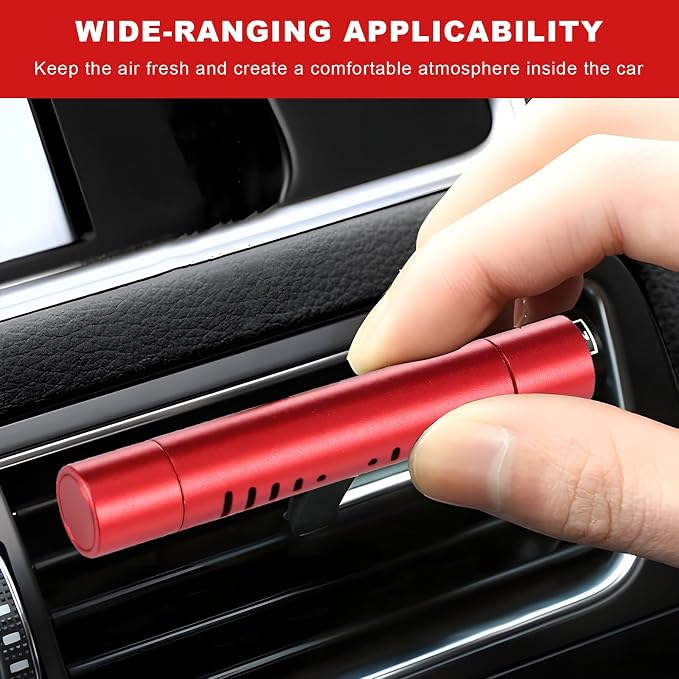 2 PCS Car Air Freshener Diffuser Vent Clips, Refillable Cylindrical Oil Diffuser Clip with 12 Unscented Refill Sticks, Essential Vent Air Freshener Interior Decor for Women Men (Red)