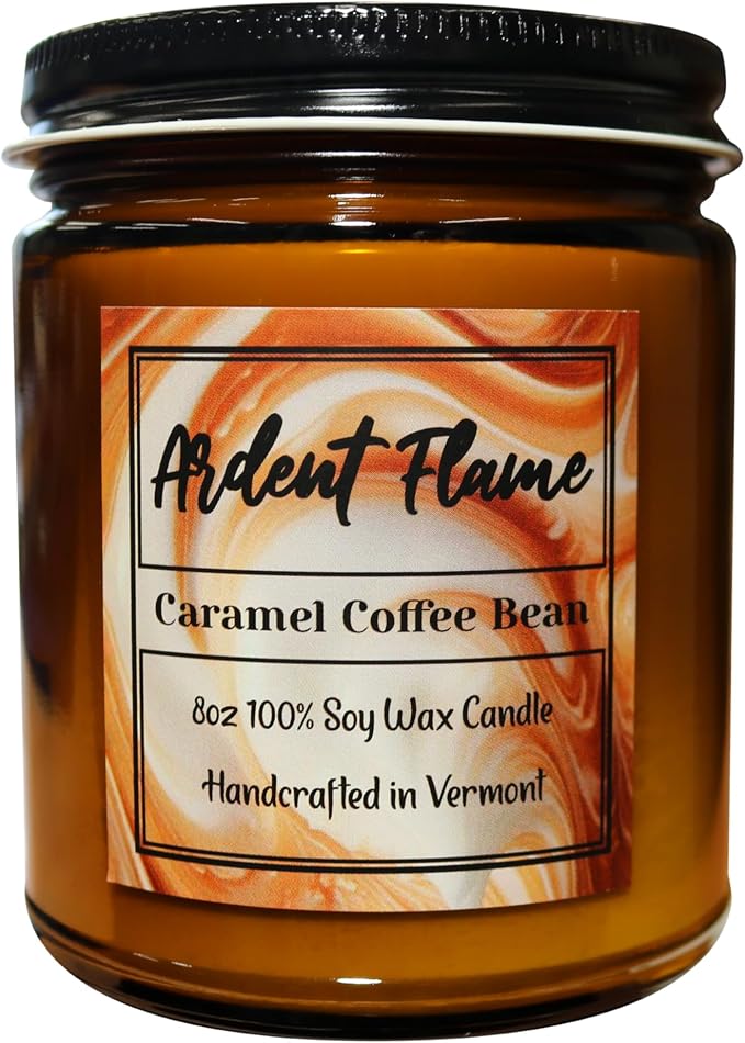 Candles | Caramel Coffee Bean | 100% Natural Soy Wax Candle for Home Decor | Highly Scented | Premium Fragrance | Handmade in Vermont, USA | 8 oz | Long Lasting | Gift for Women and Men