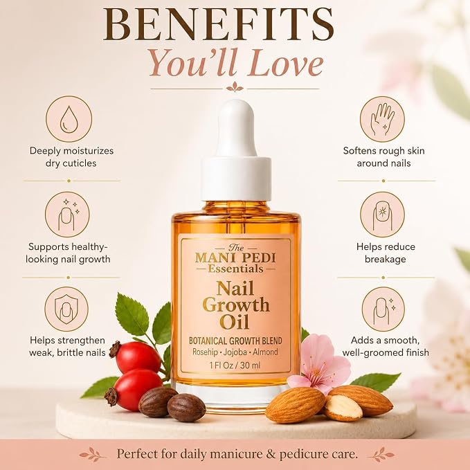 TMPE Nail Growth Oil 1 fl oz | Rosehip, Jojoba & Almond Oil Blend | Fast Nail Growth Serum for Stronger Longer Nails | Cuticle Oil Strengthener | Nourishing Nail Treatment for Brittle Damaged Nails