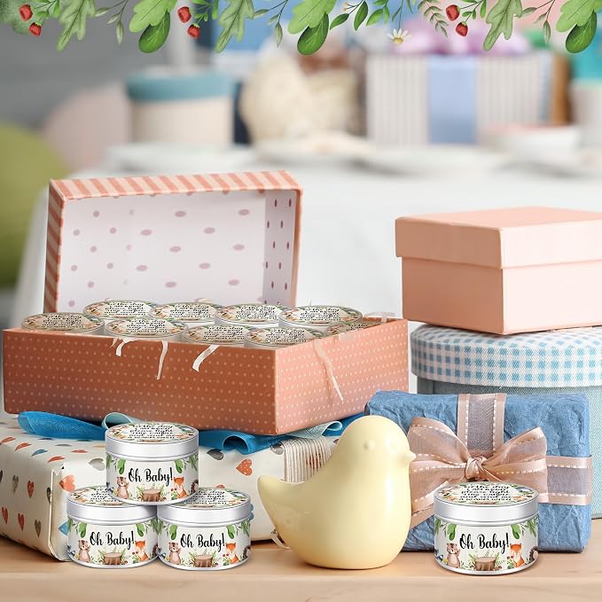 MTLEE 24 Pcs Woodland Animals Baby Shower Party Favors Candles Lavender Scented Baby Shower Favors for Guests Rustic Tealights Candles Gender Reveal Return Gifts (1.2 oz, Colorful)