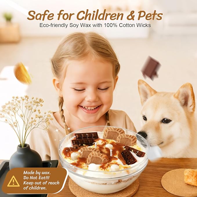 S'mores Candle Bowl, 2 Wicks Realistic Cereal Food Candles with Graham Crackers, Chocolate, and Marshmallows for Best Burn, Ideal for Christmas, Thanksgiving Day, Camping, Movie Night Supplies