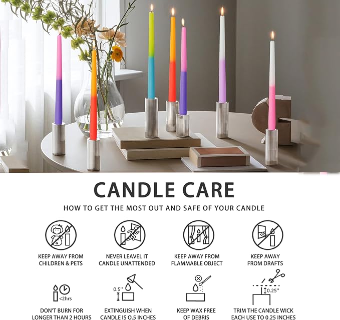 Colorful Candles Dripless Candle Sticks - 6pcs Gradient Taper Candles Rose Tapered Candlesticks Aromatherapy Candles for Home Dinner Party Decor Idea (8S-Rose)