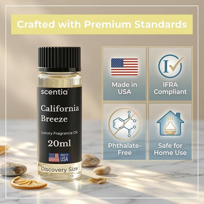 Scentia California Breeze Aromatherapy Oil for Diffuser – Hotel Scent Inspired by Delano Beach Club – 20 mL – Orange, Green Tea & Jasmine Natural Fragrance Oil for Waterless & Cold Air Diffusers