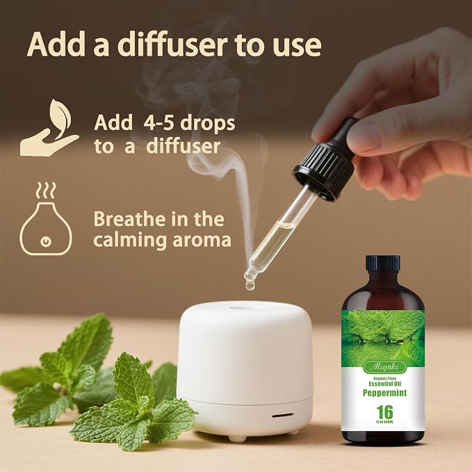 Peppermint Essential Oil, 16.33 fl oz / 490ml | Energy Boost, For Diffuser, Humidifier, Massage, DIY Candle, Soap, Cleaning, Office Use, Gift Ready