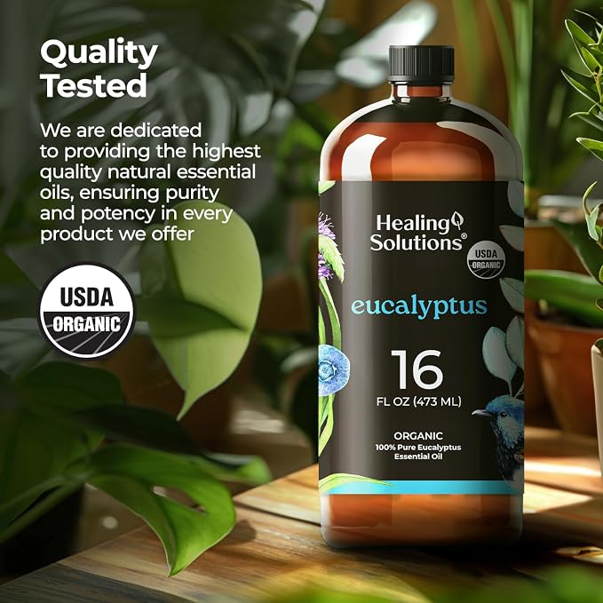 Healing Solutions Organic Eucalyptus Essential Oil 16 Fl Oz – Pure Eucalyptus Oil for Diffusers, Sprays, and Candle Making