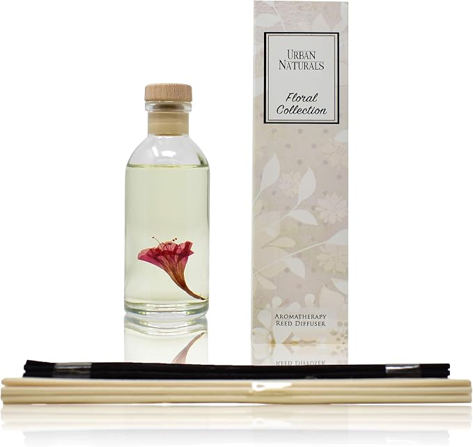 Urban Naturals Honeysuckle & Jasmine Reed Diffuser Oil Scented Sticks Set– Hyacinth, Cassis, Neroli & Geranium | Long Lasting Air Freshener for the Bedroom, Bathroom or Office | Made in the USA
