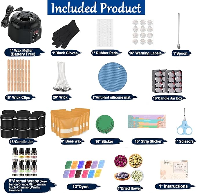 Haccah Complete Candle Making Kit with Wax Melter, Candle Making Supplies, Candle Making Kit for Adults,Beginners,Including Electric Stove,Wicks,Beeswax Wax,Rich Scents,Candle Tins,Dyes,Wick Clip