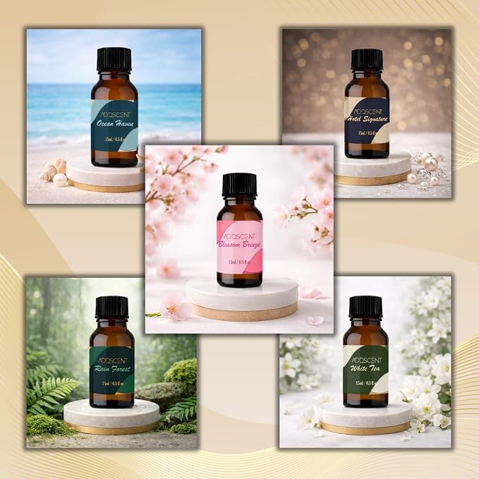 Luxury Aroma Oil for Diffusers – White Tea, Rain Forest, Hotel Signature, Ocean Haven, Harmony, Citrus Delight, Blossom Breeze – Home & Spa Fragrance Oils (Pack of 5)