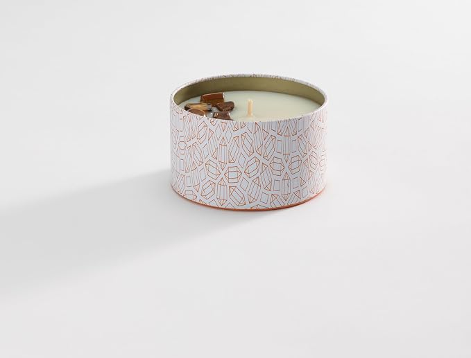 Luxury Candle Tin, 4 OZ, Strength - Tiger Eye Crystal Infused - Scents of Cedarwood, Amber, & Sage - Power, Courage, & Expansion - Coconut Wax Blend, Essential Oils, Dr. Developed