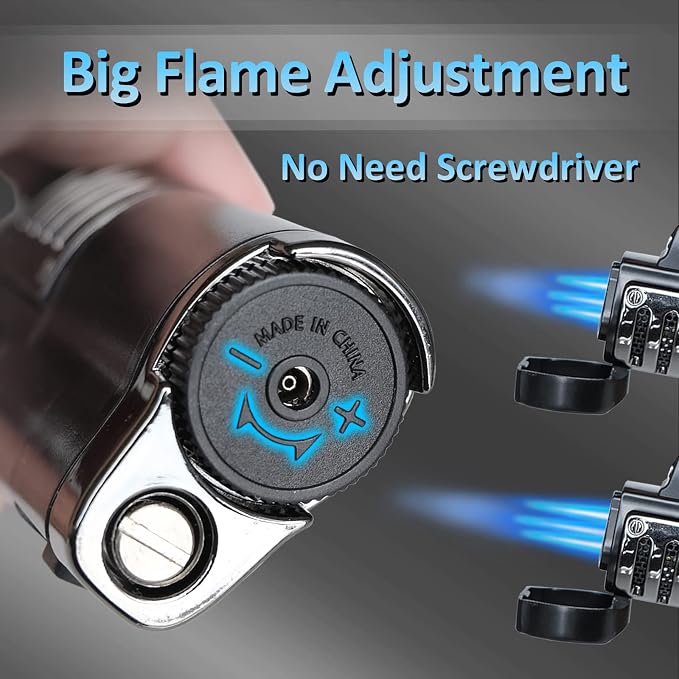 Zoocura Torch Lighter 2 Pack Triple Jet Flame Butane Torch Lighters Refillable Butane Gas Lighters Windproof Adjustable 3 Flame Lighter for Christmas (Without Gas)