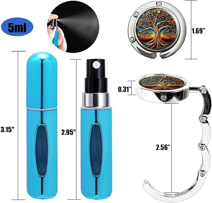 Perfume Atomizer Travel, 5ML Perfume Atomizer Refillables for Refill Portable Cologne Dispenser Small Spray, and 2Pcs Purse Hooks for Tables