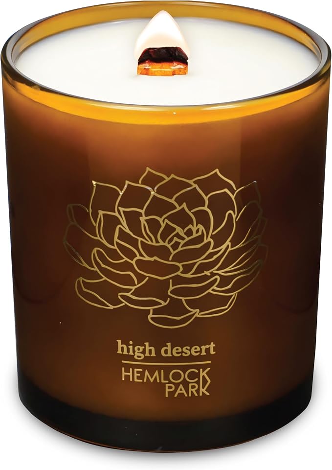 Hemlock Park High Desert Amber & Gold Scented Candle | Crackling Wood Wick, Botanical Fragrance & Coconut Apricot Wax | Up to 70 Hour Burn Time | 14 oz | Made in USA