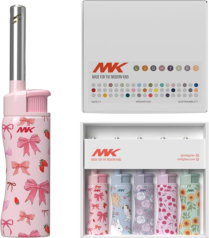 MK Candle Lighter, Butane Refillable Wind-Resistant Flame, 4-Pack for BBQ, Camping, Outdoor Use (Charm-5PC)