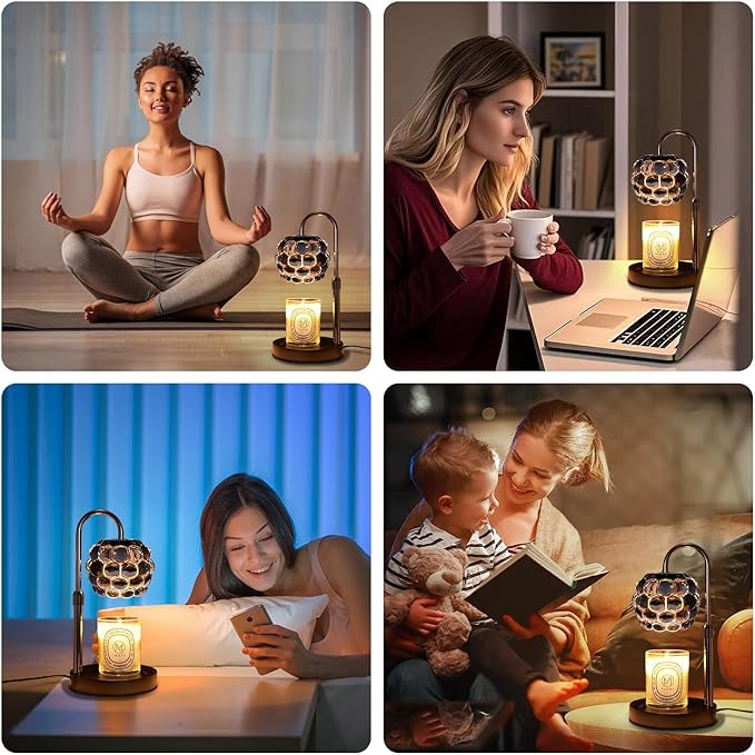 Candle Warmer Lamp with Timer Adjustable - Height Candle Warmer, Dimmer, Black Glass Wax Melting Lamps for Home Decor, for Candles in Jars with 2 Bulbs