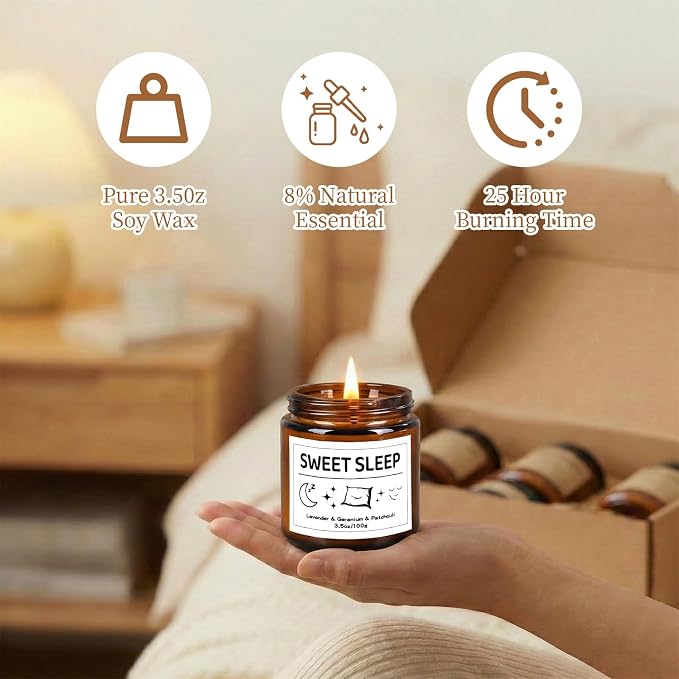 6 Pack Scented Candles Gift Set, 21 oz Natural Soy Wax Glass Jar Sleep Candles for Home, Lavender & Chamomile for Stress Relief, Relaxation Gifts for Women & Men