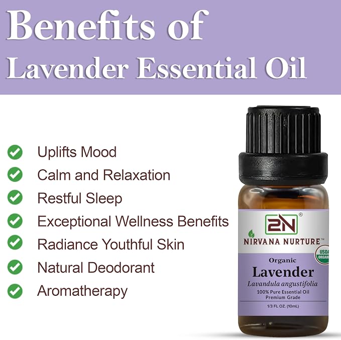 Lavender Essential Oil, USDA Certified Organic, 100% Pure Undiluted, Aromatherapy Oil for Diffuser, Hair & Skin Care