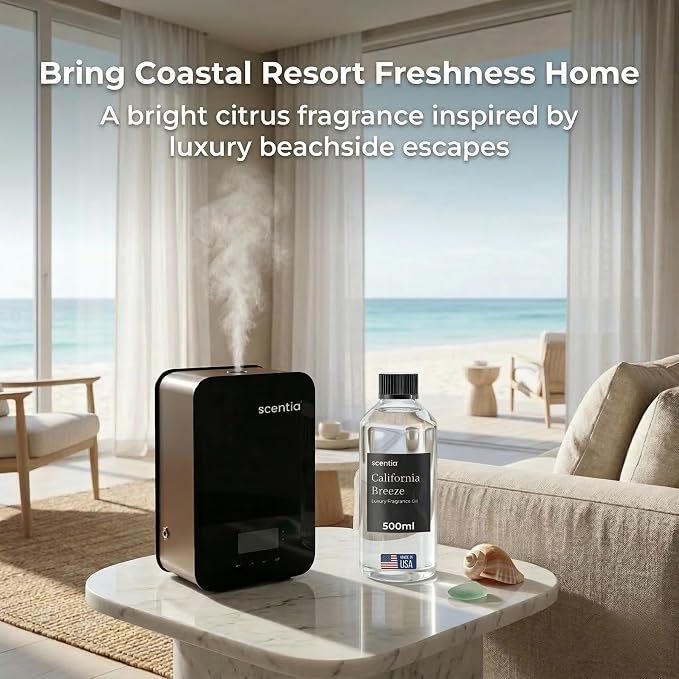 Scentia California Breeze Diffuser Oil for HVAC Scent Machine – Hotel Fragrance Inspired by Delano Beach Club – 500 mL – Orange, Green Tea & Jasmine Oil for Commercial & Cold Air Diffusers