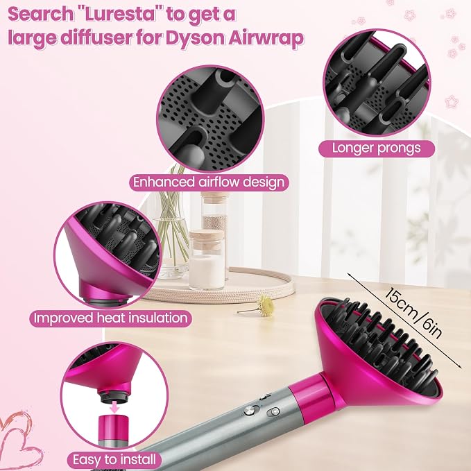 Upgraded 6IN Diffuser Attachment for Dyson Airwrap Styler HS01 HS05 HS08, Hair Diffuser Nozzle for Fast Drying and Styling Wave Curly Thick Hair