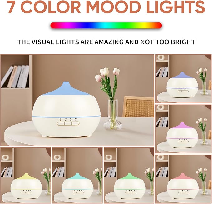 HAPPTWS 500ML Essential Oil Diffuser - BPA Free Ultrasonic Aromatherapy Diffuser, with 7-Color Lights - Waterless Auto Shut Off - Milky white