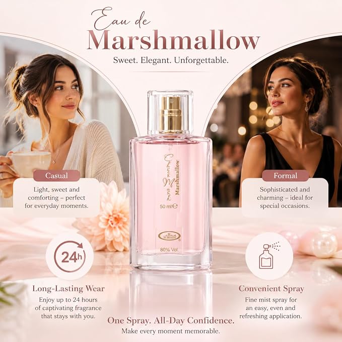 Al-Rehab Choco Musk Marshmallow Eau de Parfum for Women - 50ml (1.65 oz) | Gourmand Perfume with Strawberry, Marshmallow & Cocoa | Sweet, Fluffy & Addictive | Long-Lasting Arabian Dessert Scent