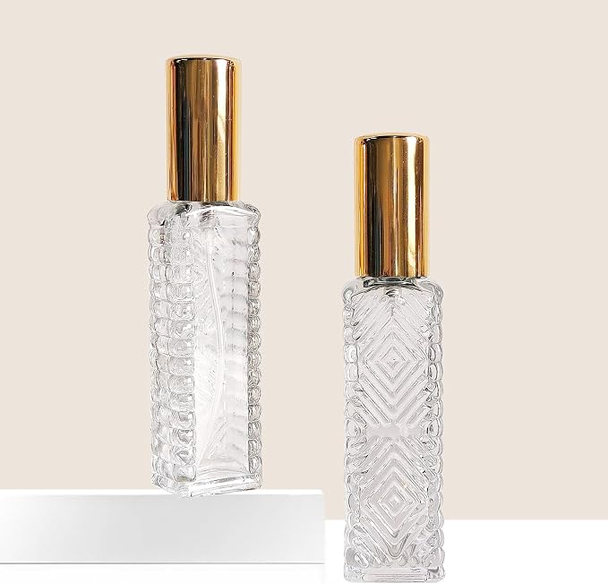 8pcs Refillable Mini Atomizer Bottles, Square Glass, Travel Essential Oil Spray Bottle, with Perfume Dispenser (15ML/A-Gold)