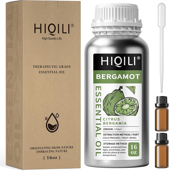 HIQILI Bergamot Essential Oil for Diffuser, Skin, Hair, DIY - 16 Fl Oz (500 mL)