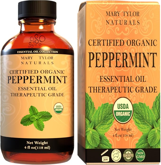 Organic Peppermint Essential Oil 4 oz, USDA Certified Mentha Piperita, Perfect for Aromatherapy, Diffuser, DIY by Mary Tylor Naturals