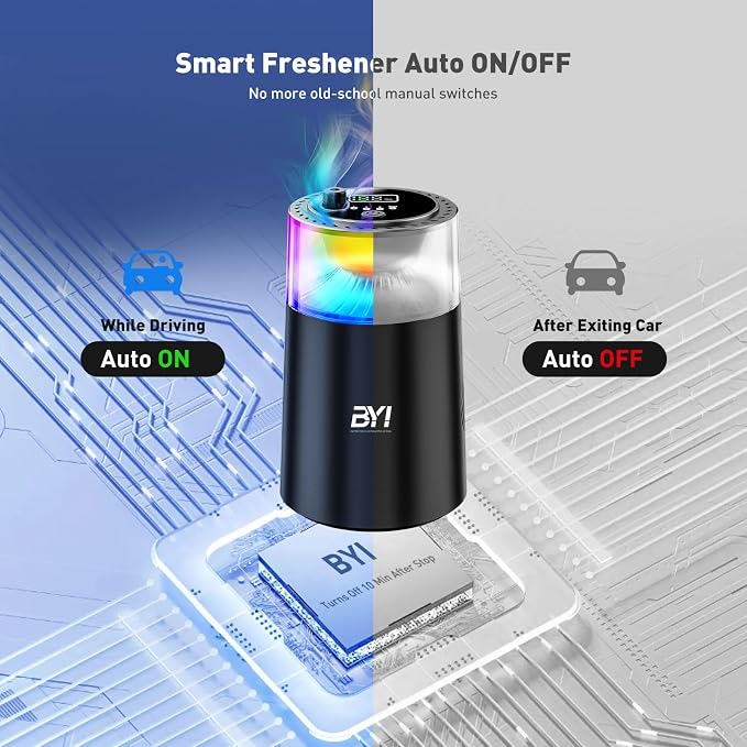 Smart Car Air Freshener with RGB Ambient Light, Galaxy Cloud Mist, Auto On/Off, Built-in Battery, Car Aroma Diffuser, Home, Office (4 Essential Oil Box), Long-Lasting Scent