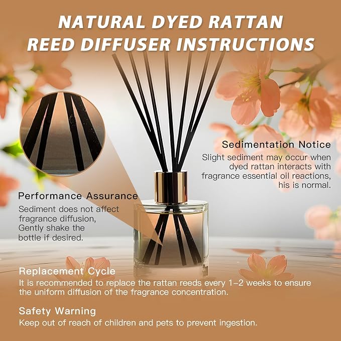 15PCS Natural Reed Diffuser Sticks - Strong Scent for Large Rooms, Bathroom & Bedroom. Ideal Housewarming Gift, Coffee Table Decor, Black+True