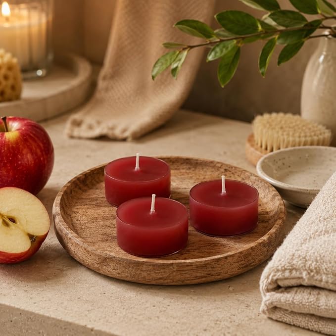 Apple Scented Tealight Candles, Red Scent Tea Lights Candles Clear Cup, 24 Pack Colored Tealights Candle, 6 Hour Burn Time Tea Candles for Party, Christmas, Halloween Decor