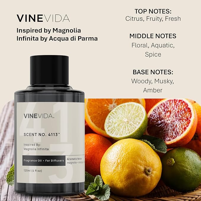 VINEVIDA [4 Oz] Inspired by: Magnolia Infinita; Diffuser Oil Refill | Premium Scent Diffuser Oil for Home | Non-Toxic Fragrance