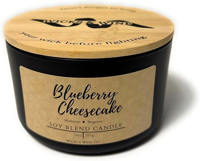 Wicks & Wine Soy Blend 3-Wick Cotton CORE Candle 14oz (Blueberry Cheesecake)