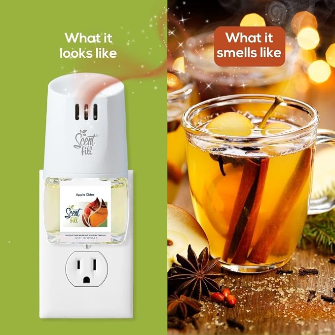 Scent Fill Apple Cider Plug in Air Freshener, Scented Oil Refills, 2 Refills + Diffuser