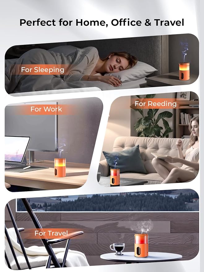 Waterless Essential Oil Diffuser: 𝟗 𝐂𝐨𝐥𝐨𝐫𝐬 𝐋𝐄𝐃 Scent Diffuser for Home&Car&Office - Portable Diffuser with 48H Battery, 4 Timers & 3 Mist Levels, Bright Orange