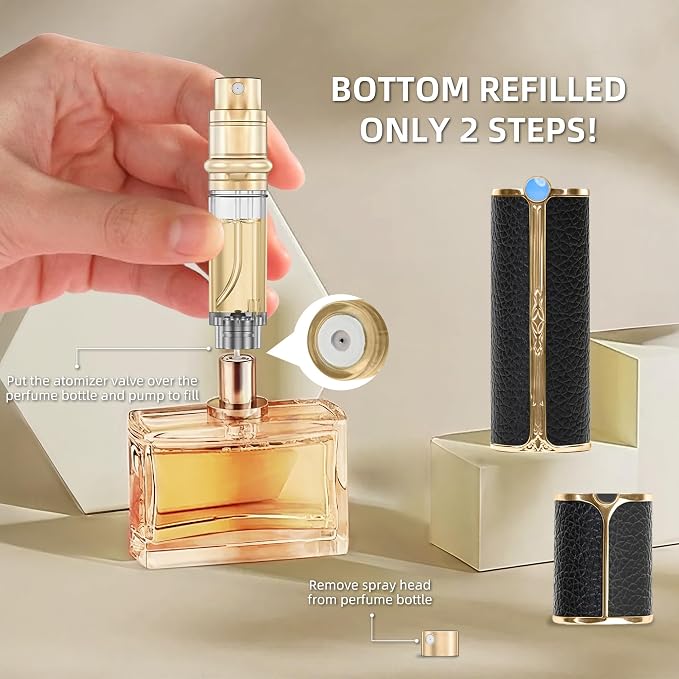 CF00WHG 5ml Leather Perfume Bottle Bottom Refillable Dispenser, Leak-Proof & Portable for Men & Women, Ideal for Travel, Gifting & Daily Use (WHG)