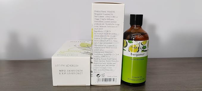 PHATOIL 3.38FL.OZ Bergamot Essential Oil, for Aromatherapy Diffusers, Humidifiers, Great for DIY Candle and Soap Making, Huge 100ML Bottle
