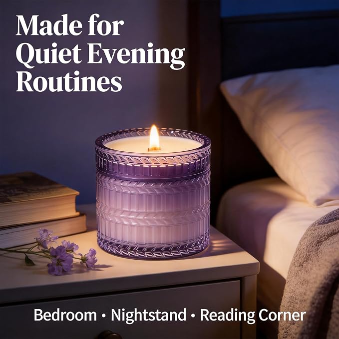 Hidden Label Lavender Scented Candle with Crackling Wooden Wick, 7.4 oz Soy Wax Jar Candle for Bedroom, Bathroom, Spa & Yoga, 55 Hour Small Candle Gift for Women