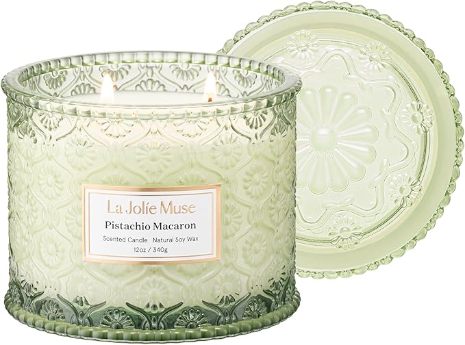 LA JOLIE MUSE Pistachio Macaron Scented Candles for Home, Soy Wax, 2-Wick | Large Jar Luxury Candles, Clean Non Toxic, Gift for Women & Men, Decorative Gourmand Candle, Pretty Candle, Vanilla Milk,12oz