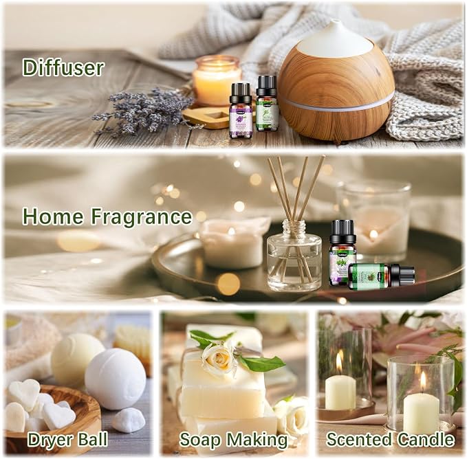 Essential Oils Set, Aromatherapy Essential Oil Kit for Diffuser, Candle, Soap Making, Massage, Skin Care (48 x 5ml) - Sandalwood, Eucalyptus, Lavender, Tea Tree, Peppermint Aromatherapy Oil