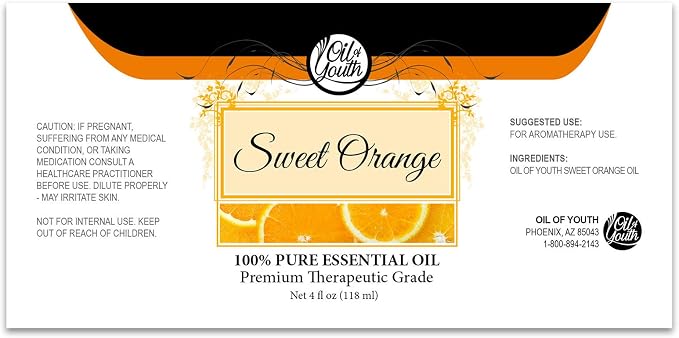 Oil of Youth Essential Oils 4oz - Orange (Sweet) Essential Oil - 4 Fluid Ounces