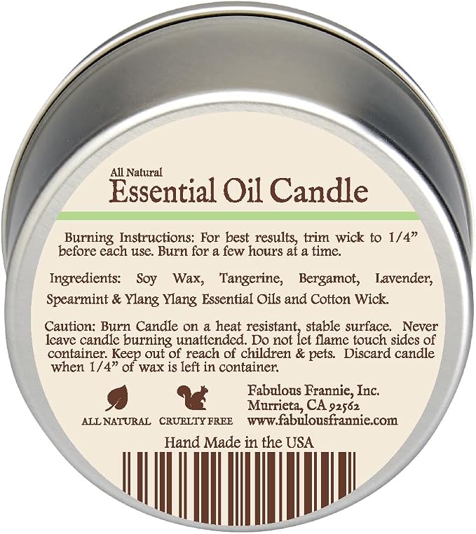 Fabulous Frannie Fresh Air Aromatherapy All-Natural Soy Candles Cotton Wick High Pure Essential Oil Scent 40 Hours Burn Time Gift for Women & Men 6 Ounce (Pack of 1)