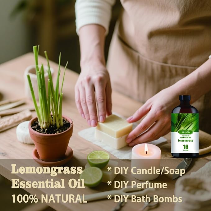 Lemongrass Essential Oil - Lemongrass Fragrance Oil for Cleaning, Diffuser, Humidifier, DIY Soap, Candle, Massage, Home, Pest Repellent, Gift Ready – MLYNKL (16.33 fl oz / 490ml)