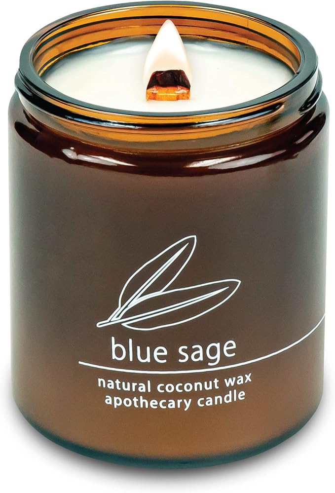 Hemlock Park Blue Sage Apothecary Scented Candle | Crackling Wood Wick, Botanical Fragrance & Coconut Apricot Wax | Up to 60 Hour Burn Time | 8 oz | Made in USA