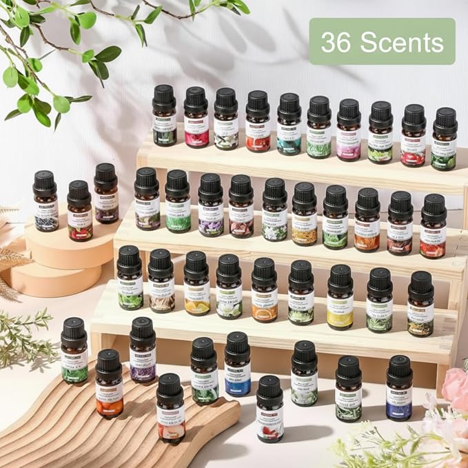 Nuanchu 36 Pcs Essential Oil Set for Humidifiers and Diffusers 10ml Fragrance Aromatherapy Oils Kits Fruity Candle Making Supplies for Soap Making Scents Summer Home Skin Care DIY Massage Laundry